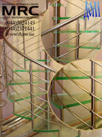 Stairs from a metal and glass. Winding Stairs. Glass stages, jackstay protections from stainless steel.