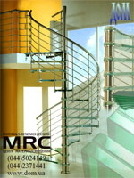 Stairs from a metal and glass.Winding metallic Stairs. Stages from a red-hot triplex.