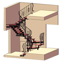 Проект-дизайн двокосоурних металевих сходів зі склянними сходинками