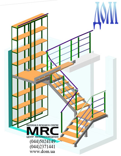 Baluster 3D model of staircase with oak stairs