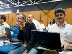               . , , 2009.      . (In the hall of meetings during conducting of theFirst International Symposium on Enhanced Electrochemical Capasitors. Nant, France, 2009. Extreme on the right professor Yu. Gogotsi)